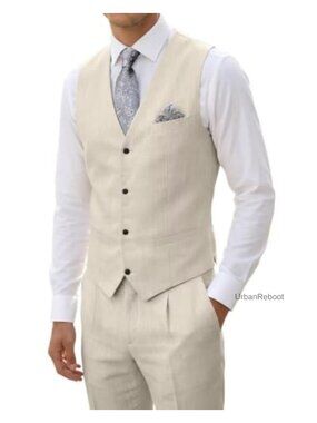 Men's 2-Piece Linen Suit Vest & Pants Lightweight Summer Wedding Groomsmen